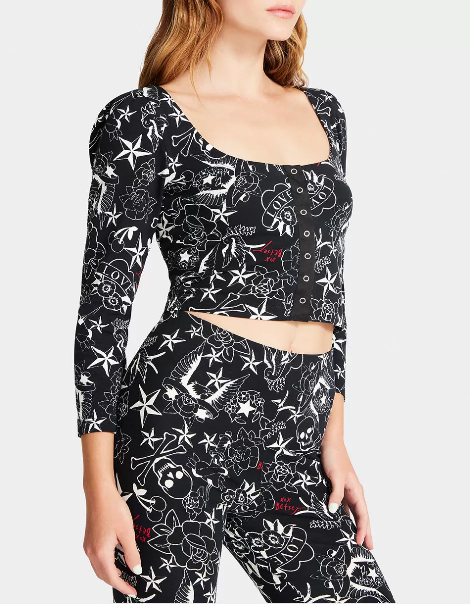 Women Betsey Johnson Clothing<Pretty In Punk Vintage Inspired Puff Sleeve Top Nt